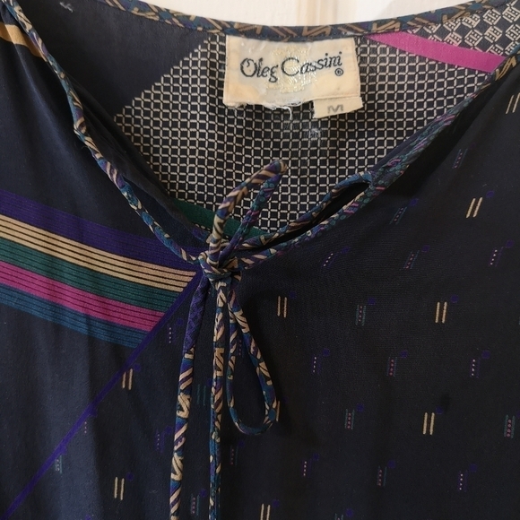 Vintage designer Oleg Cassini abstract print silk smocked drop waist dress - Picture 4 of 8